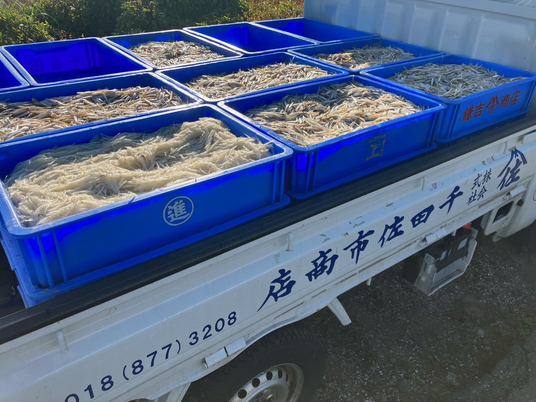自社の車で工場へ運ばれる素材